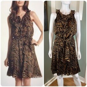 White House Black Market Silk Ruffle Zebra Tiger Print Mini Dress 4 Sleeveless